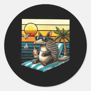 Sticker Rond Armadillo Et Soleil Vintage 80s Retro Vacatio Été