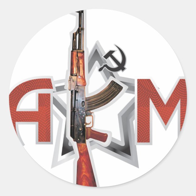 STICKER ROND ARMÉE RARES AK-47 AKM KALASHNIKOV GUN (Devant)