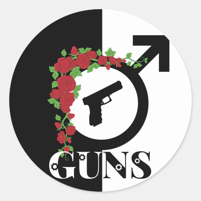 Sticker Rond Armes à feu ou Roses Baby shower de révélation de  (Devant)