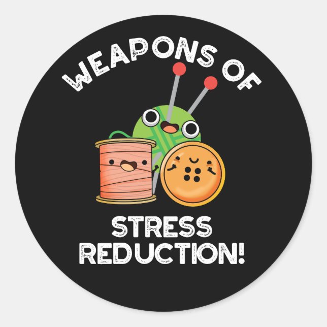 Sticker Rond Armes De Stress Réduction Drôle Tricot Dark BG (Devant)