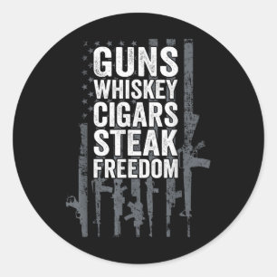 Sticker Rond Armes Whiskey Cigars Steak Freedom - Drôle Boisson