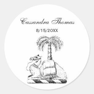 Sticker Rond Armoiries de Preppy Heraldic Camel Palm Tree