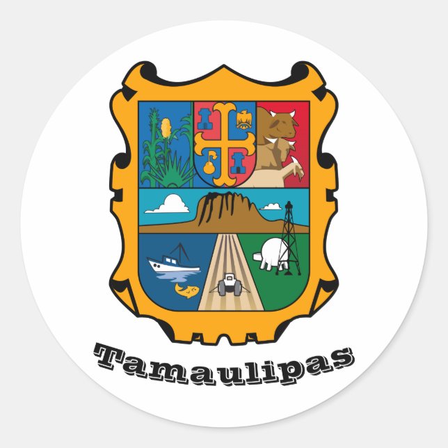 Sticker Rond Armoiries de Tamaulipas (Etat), Classique du Mexiq (Devant)