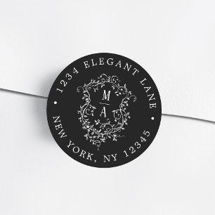 Sticker Rond Armoiries Florales Classiques Noires Adresse de Re