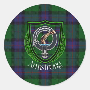 Sticker Rond Armstrong Scottish Clan Tartan & Crest
