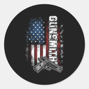 Sticker Rond Armurier Américain Patriot Grunge Drapeau Usa Armu