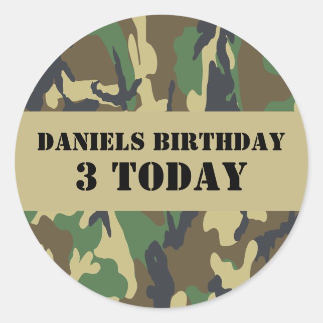 Sticker Rond Army Camo Theme Anniversaire (Devant)