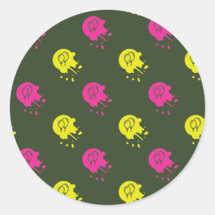 Sticker Rond Army Green - Painball rose et jaune