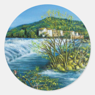 Sticker Rond ARNO RIVER À ROVEZZANO Florence Paysage toscan