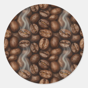 Sticker Rond Arôme de vapeur de grains de café fraîchement torr