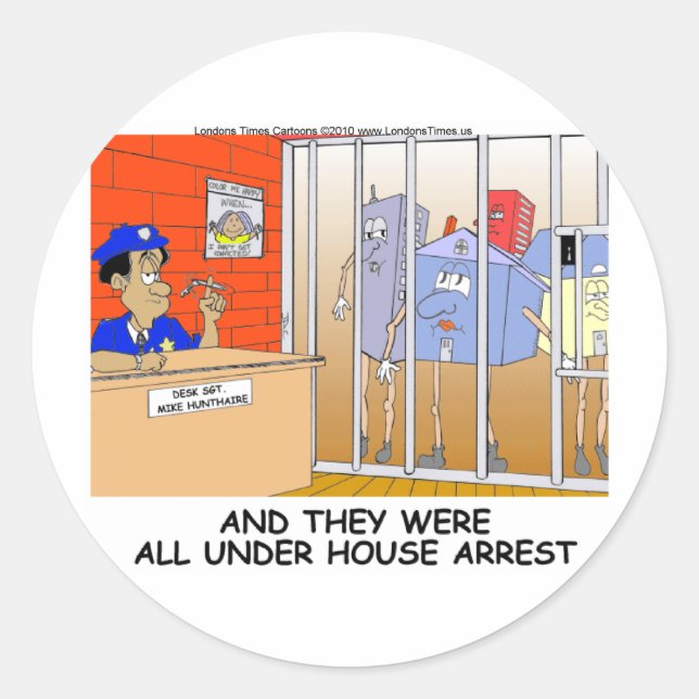 Sticker Rond Arrestation à la maison Funny Police Mufles Cartes (Devant)