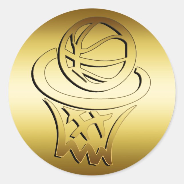 STICKER ROND ARRÊT DE BASKETBALL D'OR (Devant)