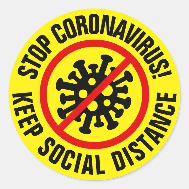 Sticker Rond Arrêter CoronaVirus Logo Personnalisé Distances so (Devant)