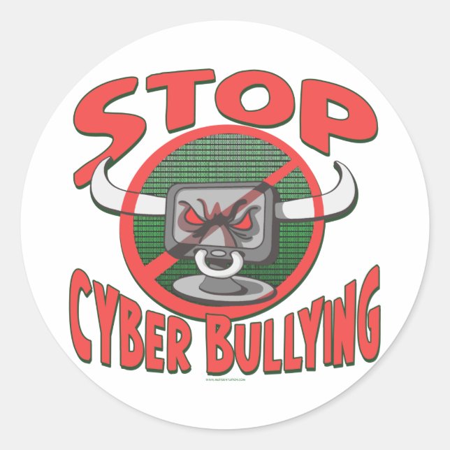 Sticker Rond Arrêter la cyber-intimidation contre la cyber-tran (Devant)