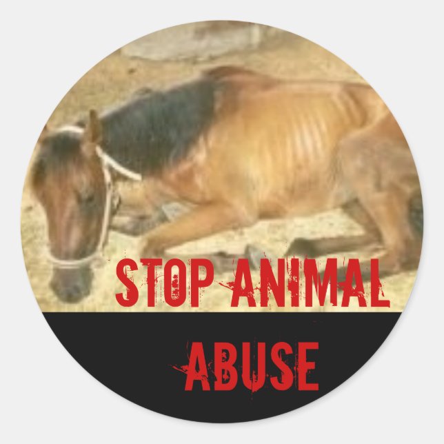 Sticker Rond Arrêter la maltraitance animale (Devant)