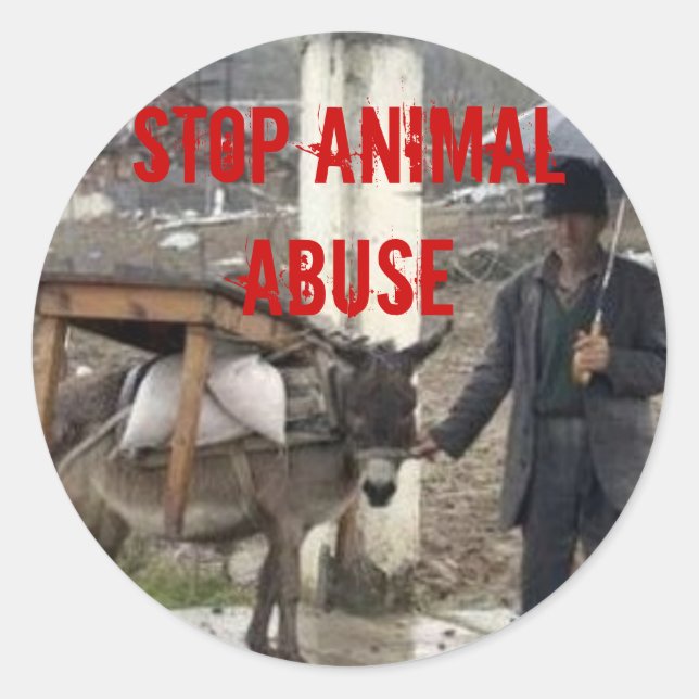 Sticker Rond Arrêter la maltraitance animale (Devant)