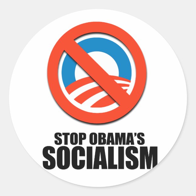 STICKER ROND ARRÊTER LE SOCIALISME OBAMA (Devant)