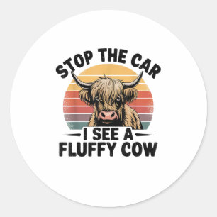 Sticker Rond Arrêtez La Voiture Je Vois Fluffy Funny Cow Retro 