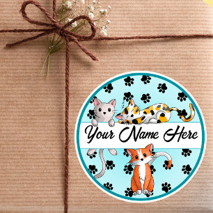 Sticker Rond Arrière - plan bleu avec chatons mignons