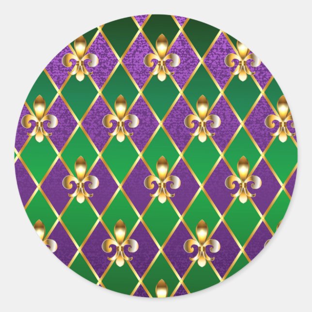 Sticker Rond Arrière - plan de bijoux Mardi Gras (Devant)