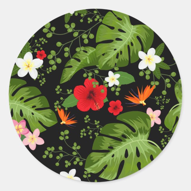 Sticker Rond Arrière - plan de fleurs tropicales 3 (Devant)