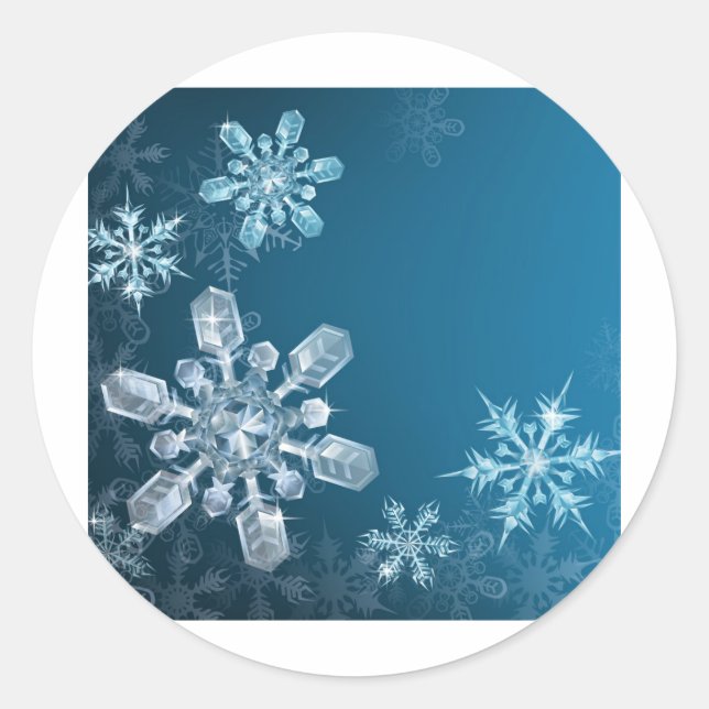 Sticker Rond Arrière - plan de flocon de Noël bleu (Devant)