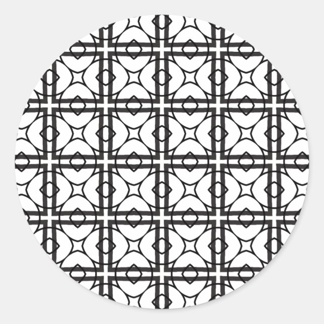 Sticker Rond Arrière - plan de grille géométrique noir blanc (Devant)