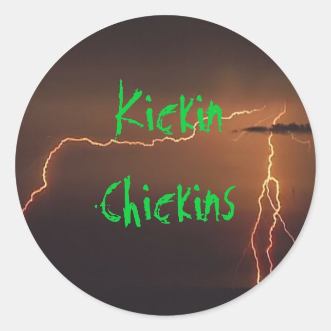 Sticker Rond Arrière - plan de la foudre, poulets Kickin (Devant)
