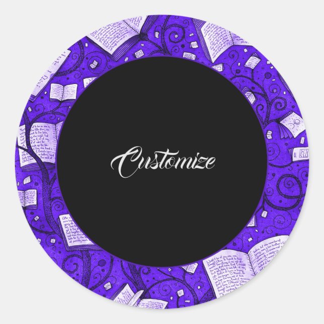 Sticker Rond Arrière - plan de livres violets (Devant)