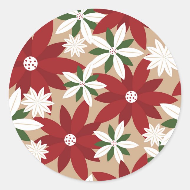 Sticker Rond Arrière - plan de Noël Poinsettia (Devant)