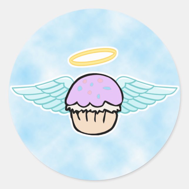 Sticker Rond arrière - plan de nuage, ange-cupcake pas de texte (Devant)