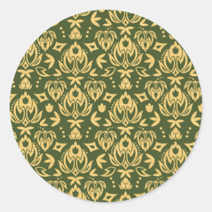 Sticker Rond Arrière - plan floral en bois de motif de damass