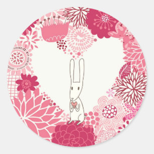 Sticker Rond Arrière - plan floral romantique avec le lapin