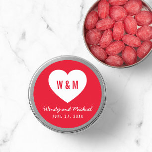 Sticker Rond Arrière - plan modifiable Monogramme Coeur Mariage