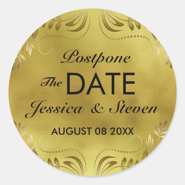 Sticker Rond Arrière - plan Or Dentelle Florale Enregistrer La  (Devant)