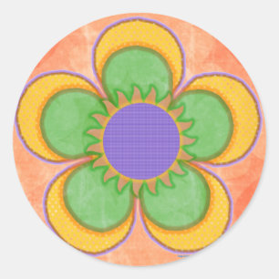Sticker Rond Arrière - plan orange jaune Polkadot