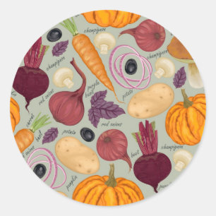 Sticker Rond arrière - plan rétro à base de légumes frais