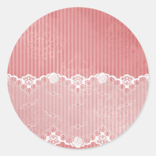 Sticker Rond Arrière - plan rose et blanc avec dentelle noire
