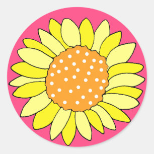 Sticker Rond Arrière - plan rose tournesol dessiné à la main