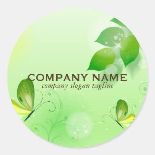 Sticker Rond Arrière - plan vert printemps avec papillon