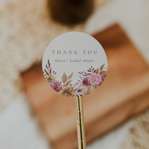 Sticker Rond Arrière-saison Citrouille & Fleurs Sauvages Fête d