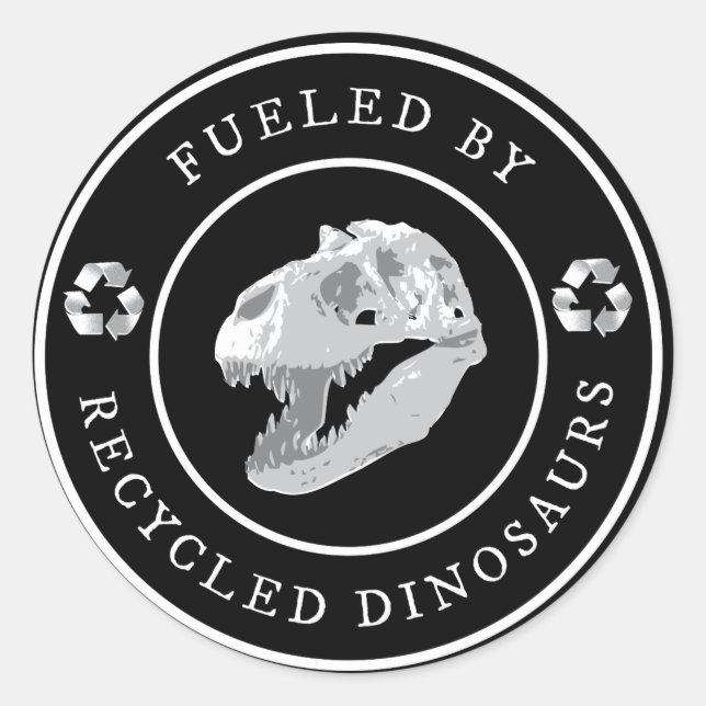 Sticker Rond Arrondi alimenté par des dinosaures Recyclés - Bla (Devant)