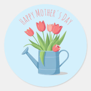 Sticker Rond Arrosage moderne chic bleu avec tulipes Fleurs