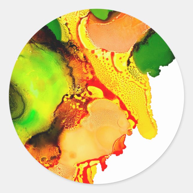 Sticker Rond art Abstrait alcool encre jaune vert (Devant)