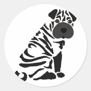 Sticker Rond Art abstrait de chien noir drôle de Shar Pei