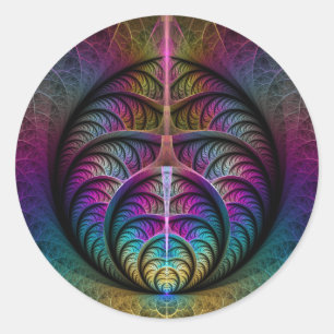 Sticker Rond Art abstrait fractal coloré et psychédélique