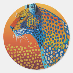 Sticker Rond Art Abstrait Léopard Vibrant