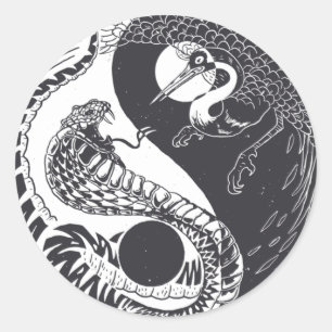 Sticker Rond Art animal Yin Yang, Serpent contre Oiseau