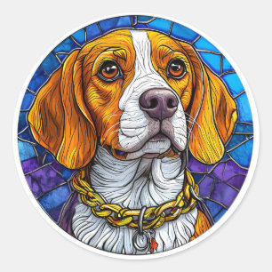 Sticker Rond Art beagle en verre de chien