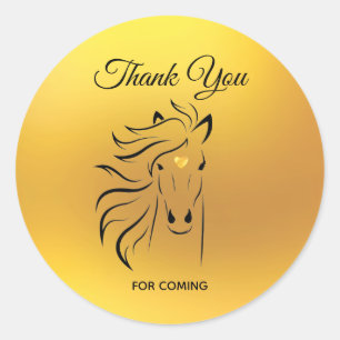 Sticker Rond Art Cheval élégant sur Merci Or